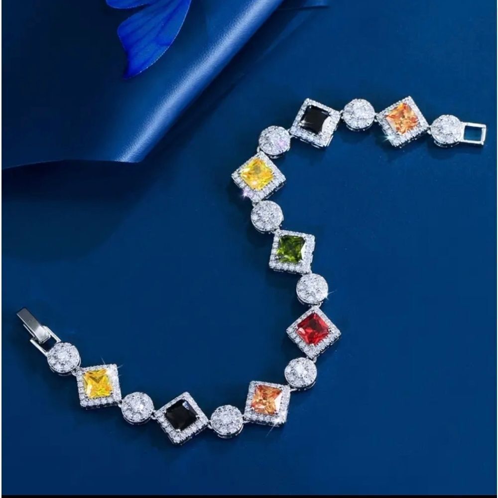 Multi Color Silver Diamond Bracelet - Picture 6 of 8